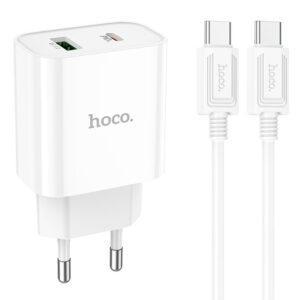 Мережевий зарядний пристрій Hoco C80A Plus Rapido PD20W+QC3.0 (1USB-A/1C) + кабель Type-C to Type-C