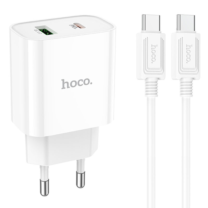 Мережевий зарядний пристрій Hoco C80A Plus Rapido PD20W+QC3.0 (1USB-A/1C) + кабель Type-C to Type-C