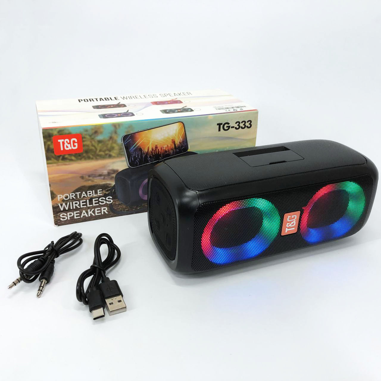 Портативна колонка TG333 2×5 W з RGB-підсвічуванням чорного кольору - Зображення 3