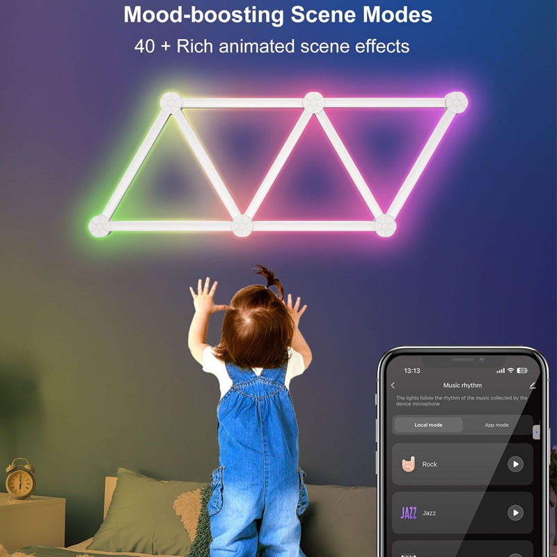 Модульный настінний світильник LED RGB 5V SAL-014B 9pcs Bluetooth USB with app - Зображення 2