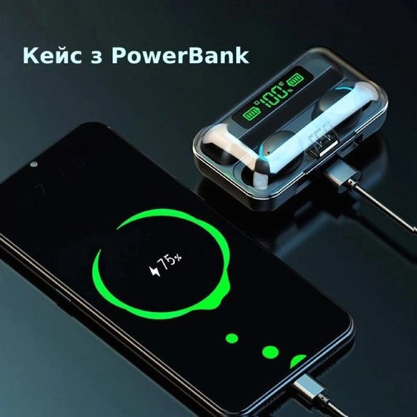 Бездротові Bluetooth навушники True Wireless F9-5 TWS з Power Bank - Зображення 4