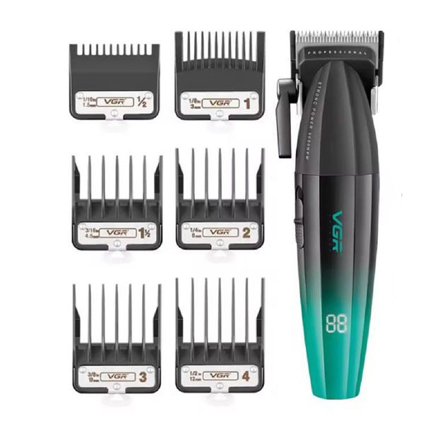 Машинка для стрижки Professional Turbo VGR V-003 з різними насадками, колір зелений - Зображення 4