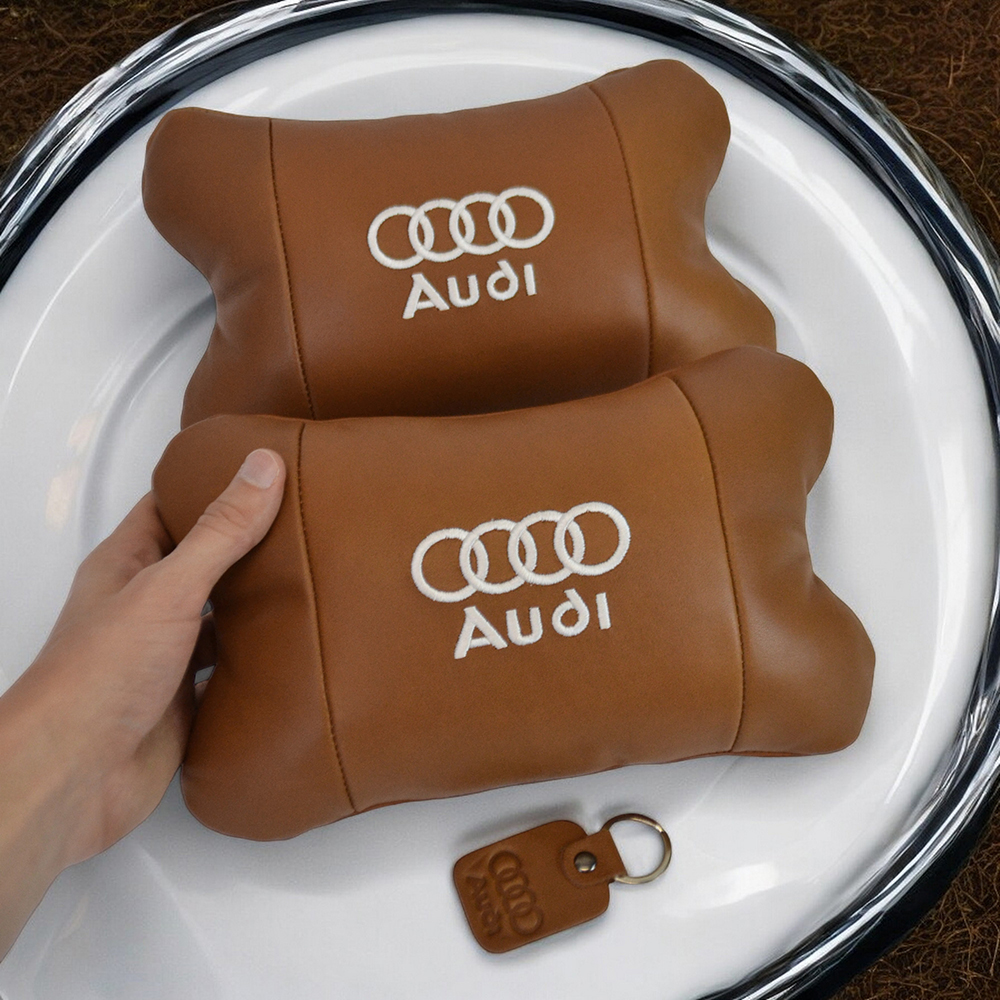 Набір із двох подушок на підголівник Audi з натуральною коричневою шкірою - Зображення 5