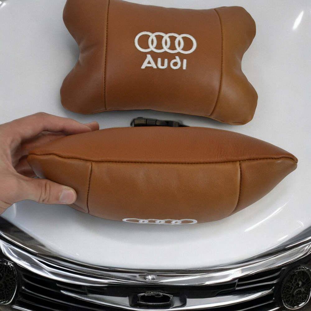 Набір із двох подушок на підголівник Audi з натуральною коричневою шкірою - Зображення 6