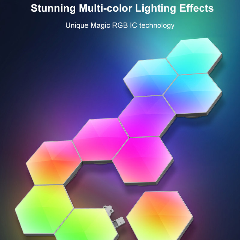 Уцінка Модульный настінний світильник LED RGB 5V соты SAL-011B 6pcs Bluetooth USB with app - Зображення 2