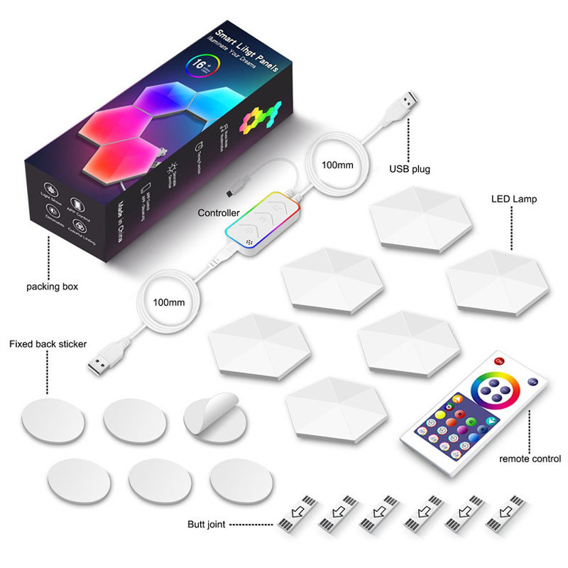 Уцінка Модульный настінний світильник LED RGB 5V соты SAL-011B 6pcs Bluetooth USB with app - Зображення 6
