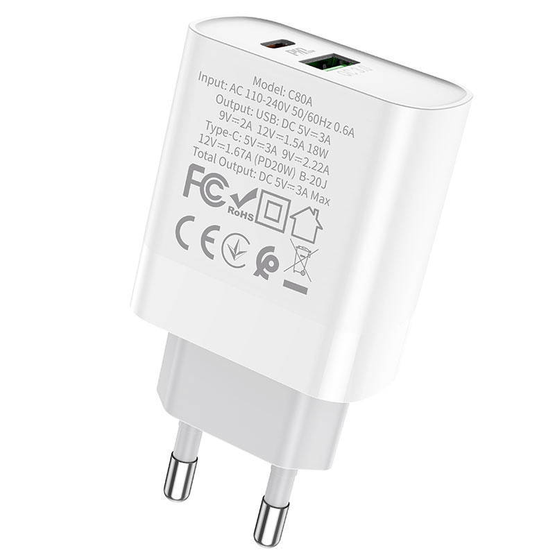 Мережевий зарядний пристрій Hoco C80A Plus Rapido PD20W+QC3.0 (1USB-A/1C) - Зображення 4
