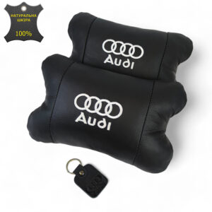 Набір автодушок 2 шт для підголовника Audi на натуральну шкіру чорна