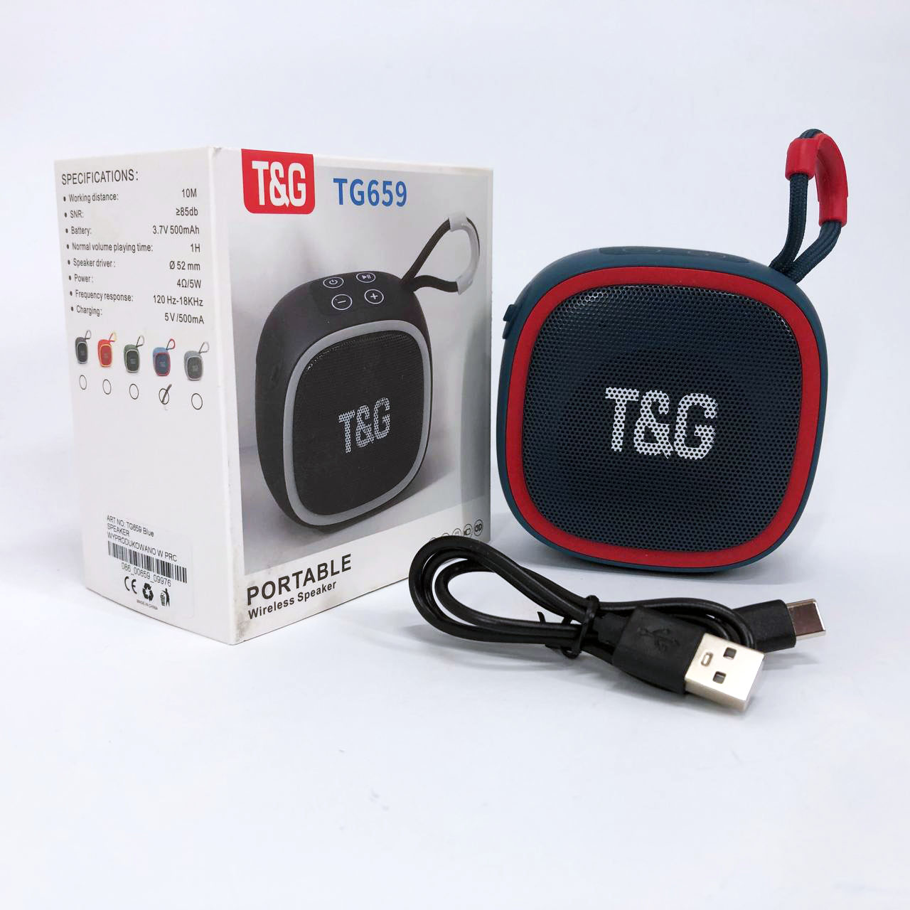 Портативна Bluetooth-колонка TG659 з ремінцем синього кольору та підсвічуванням - Зображення 5