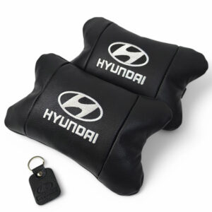 Набір подушок для авто Hyundai 2 шт чорного кольору з натуральною шкірою
