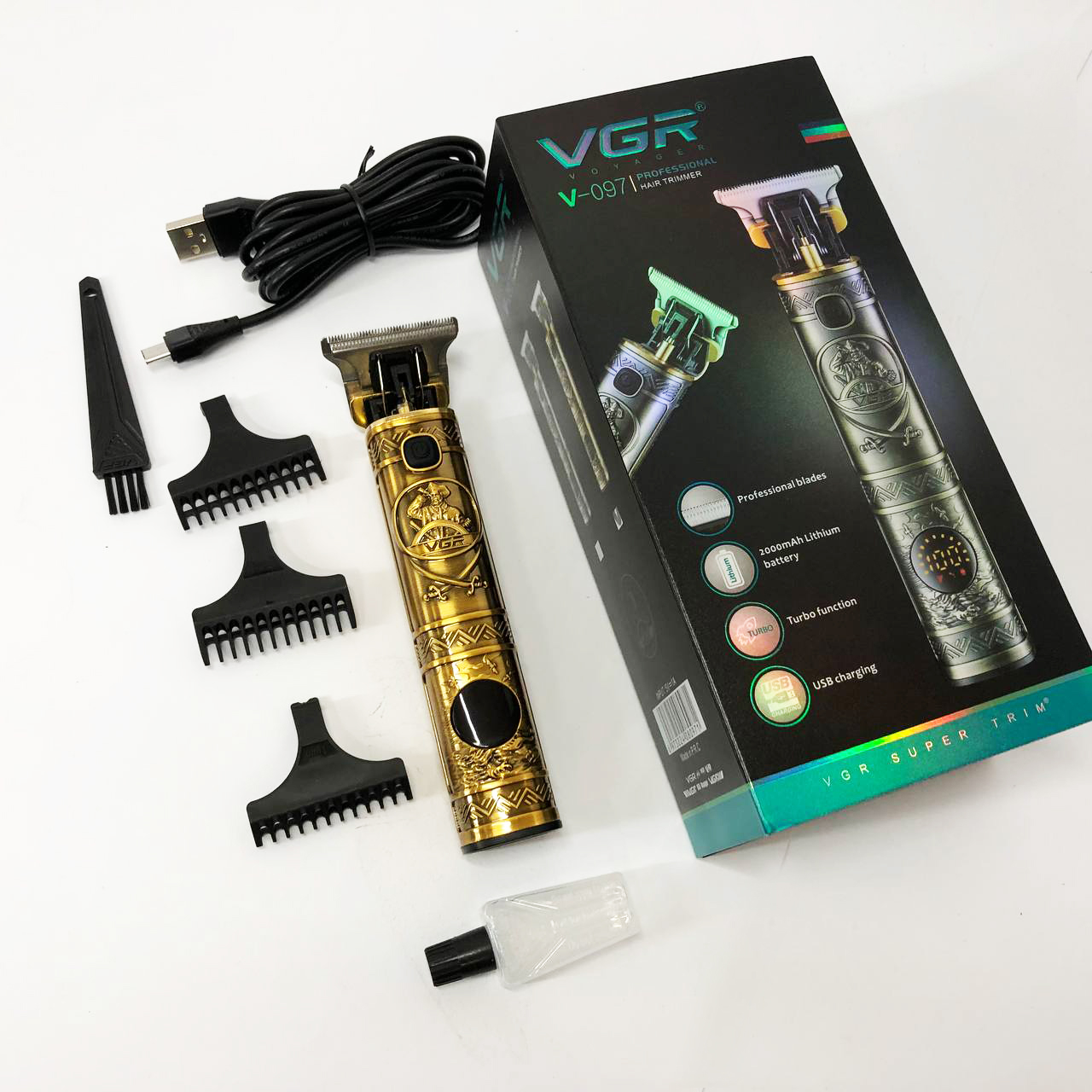 Машинка для стрижки волосся і бороди VGR V-097 золотого колору - Зображення 2
