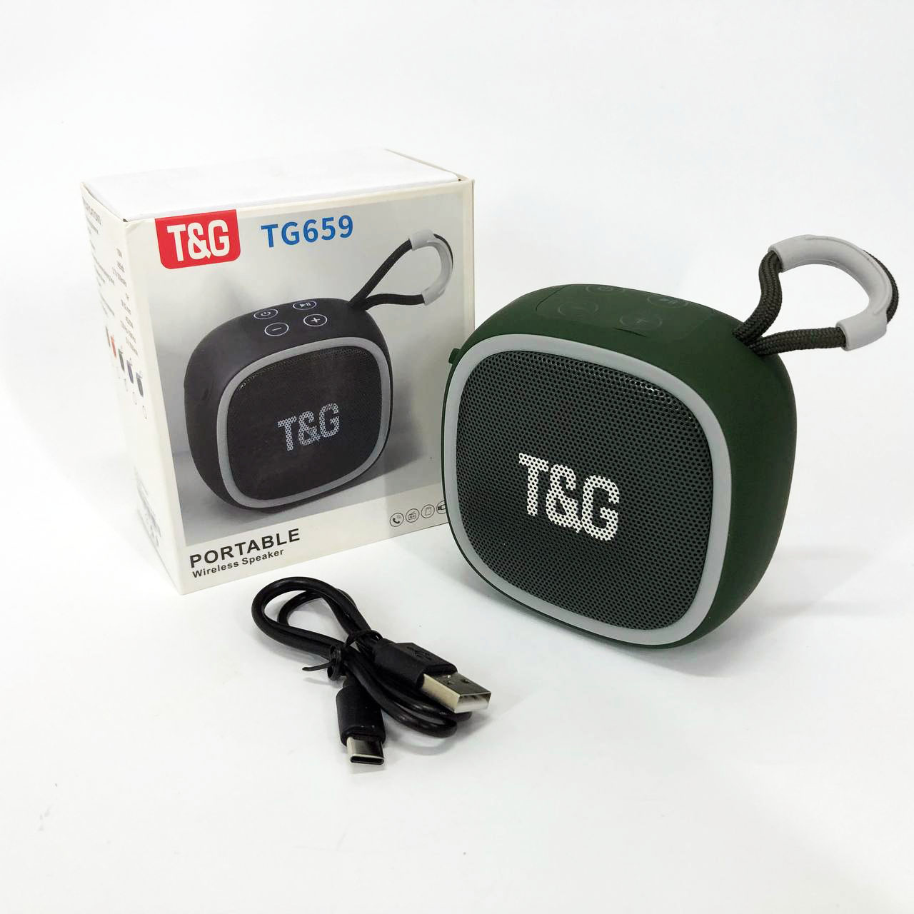 Портативна Bluetooth-колонка TG659 з ремінцем зеленого кольору