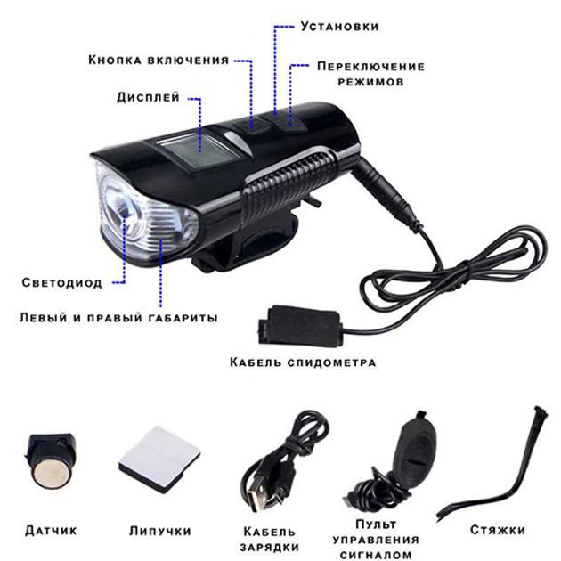 Велофара Waterproof XA-585-T6+2LED з комп'ютером та сигналом з виносною кнопкою - Зображення 5