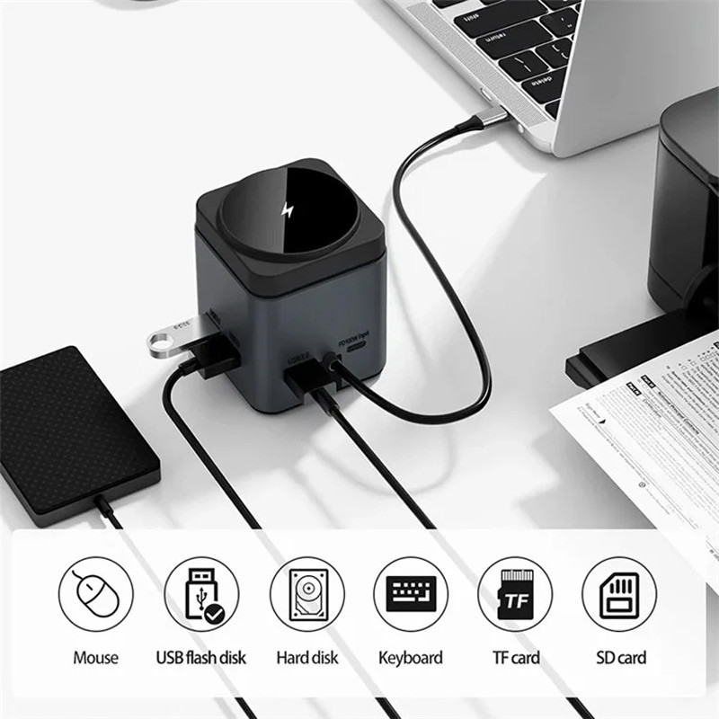 Бездротовий зарядний пристрій WIWU Wi-W025 Cube 9in1 USB-C + HUB - Зображення 4
