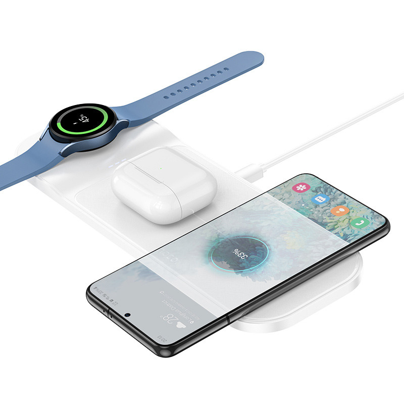 Бездротовий зарядний пристрій Hoco CQ6 Power 3-in-1 wireless fast charger (for Samsung Watch) - Зображення 2