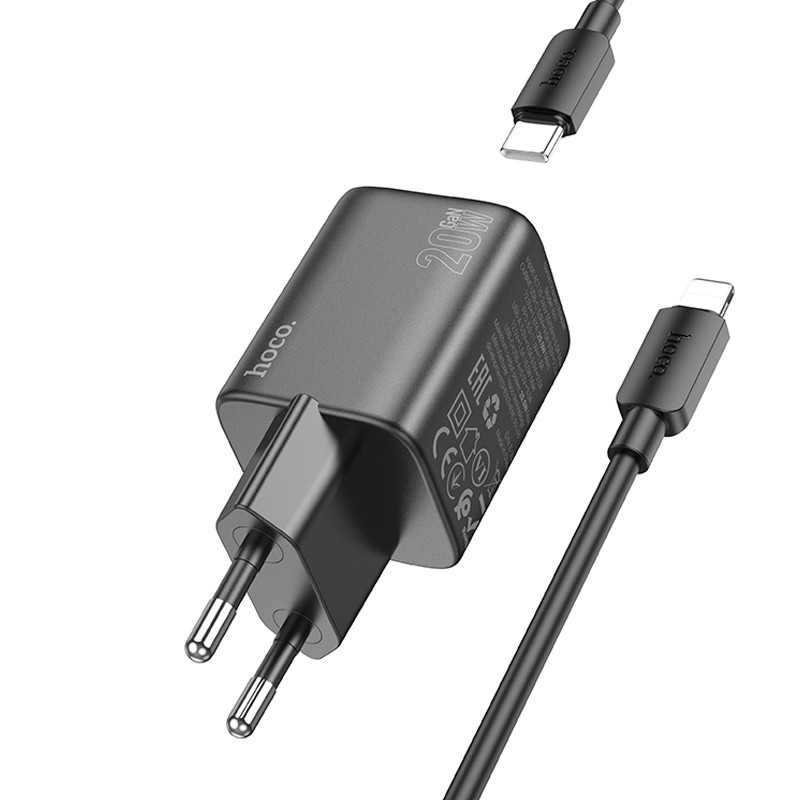 Мережевий зарядний пристрій Hoco N41 Almighty PD20W+QC3.0 (1USB-A/1C) + кабель Type-C to Lightning - Зображення 3