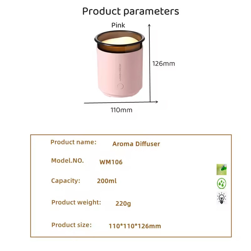 Зволожувач повітря з підсвічуванням WX106 Type-C/5V USB 200ml - Зображення 5