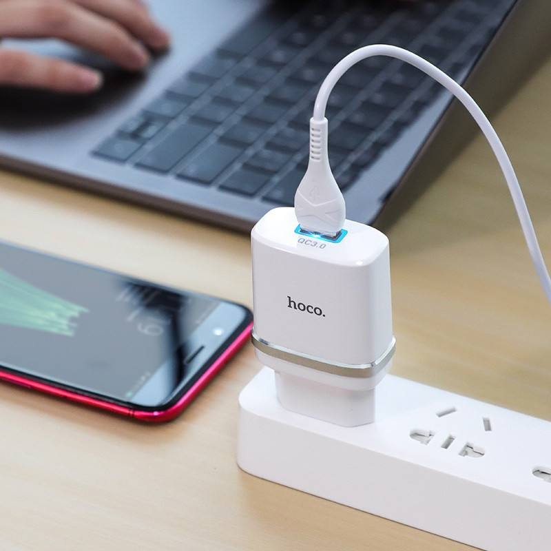 Мережевий зарядний пристрій Hoco C12Q Smart QC3.0 18W (1USB-A) + кабель USB to MicroUSB - Зображення 4