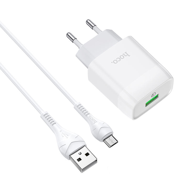 Мережевий зарядний пристрій Hoco C72Q Glorious QC3.0 18W (1USB-A) + кабель USB to MicroUSB