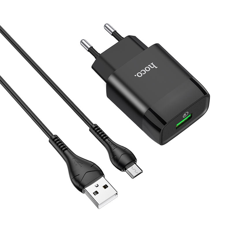 Мережевий зарядний пристрій Hoco C72Q Glorious QC3.0 18W (1USB-A) + кабель USB to MicroUSB