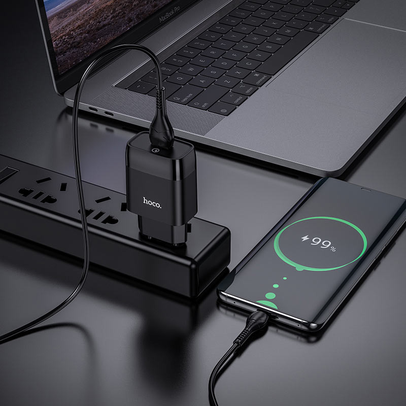 Мережевий зарядний пристрій Hoco C72Q Glorious QC3.0 18W (1USB-A) + кабель USB to MicroUSB - Зображення 5