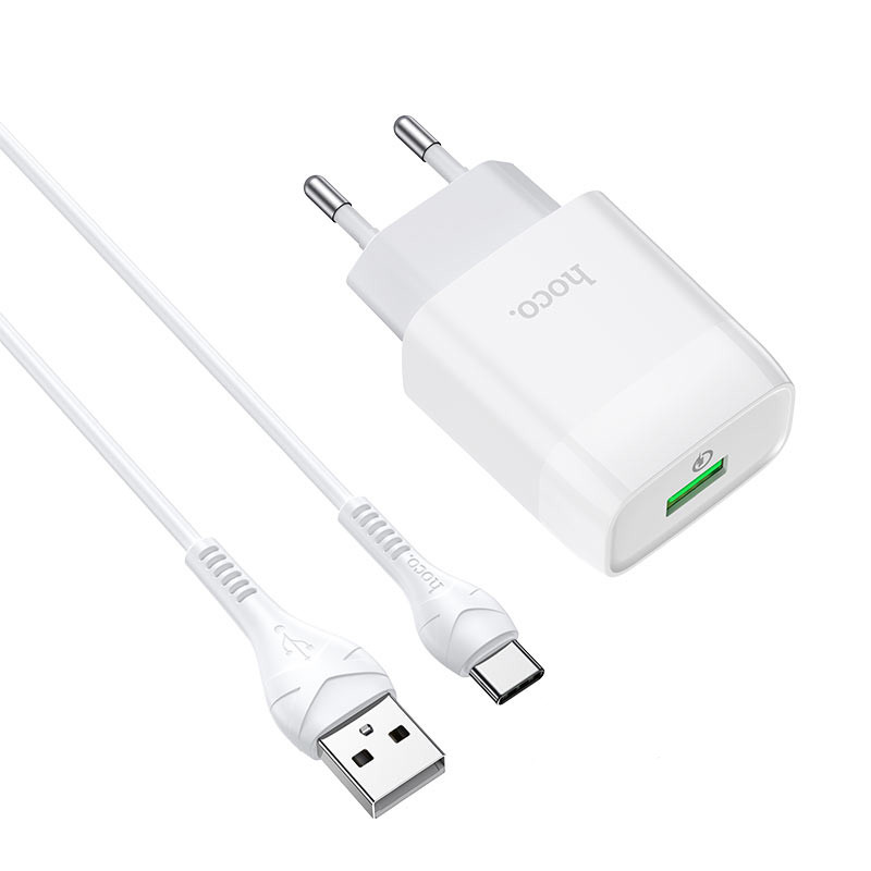 Мережевий зарядний пристрій Hoco C72Q Glorious QC3.0 18W (1USB-A) + кабель USB to Type-C