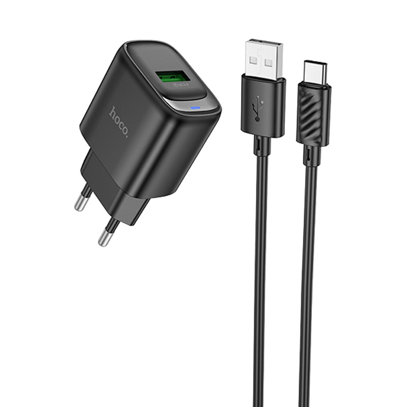 Мережевий зарядний пристрій Hoco C140A Smart QC3.0 18W (1USB-A) + кабель USB to Type-C
