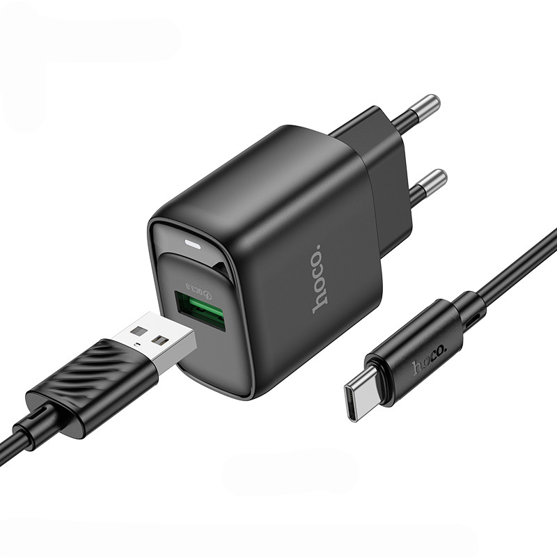 Мережевий зарядний пристрій Hoco C140A Smart QC3.0 18W (1USB-A) + кабель USB to Type-C - Зображення 2