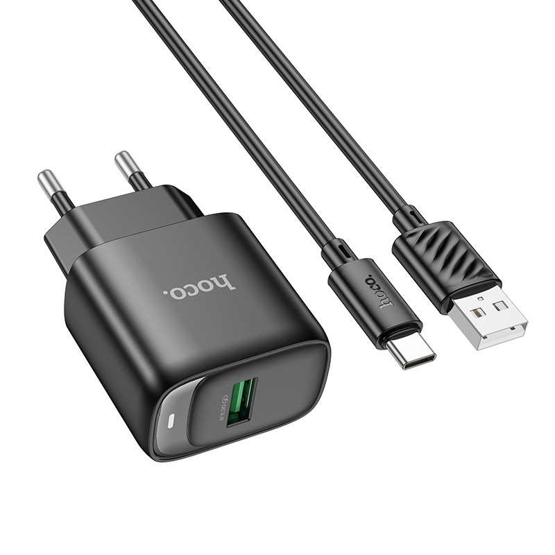 Мережевий зарядний пристрій Hoco C140A Smart QC3.0 18W (1USB-A) + кабель USB to Type-C - Зображення 3