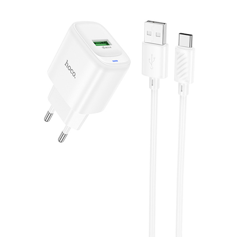 Мережевий зарядний пристрій Hoco C140A Smart QC3.0 18W (1USB-A) + кабель USB to Type-C