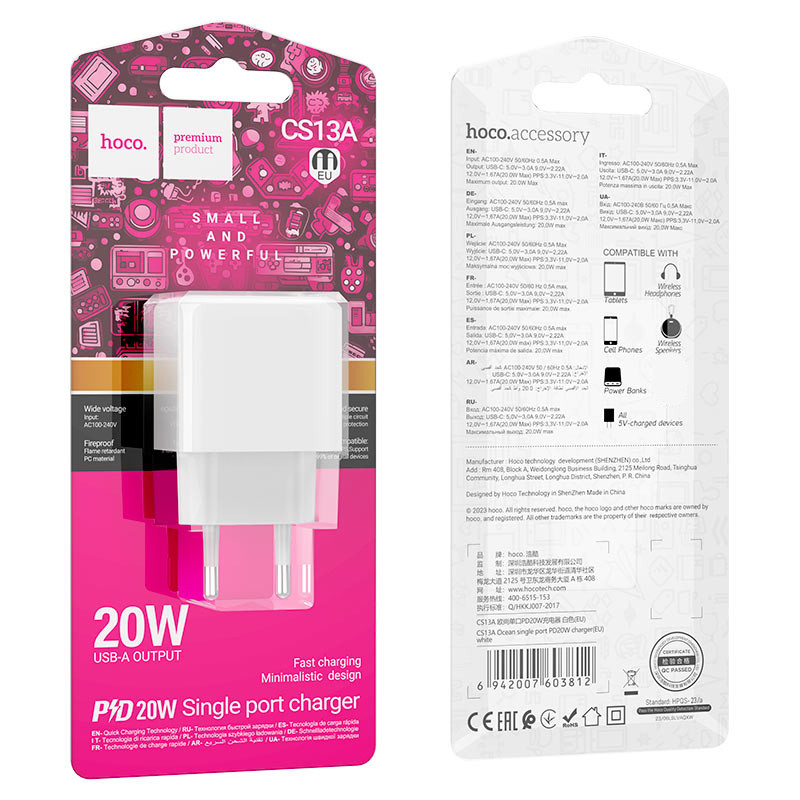 Мережевий зарядний пристрій Hoco CS13A Ocean PD20W (1USB-C) - Зображення 3