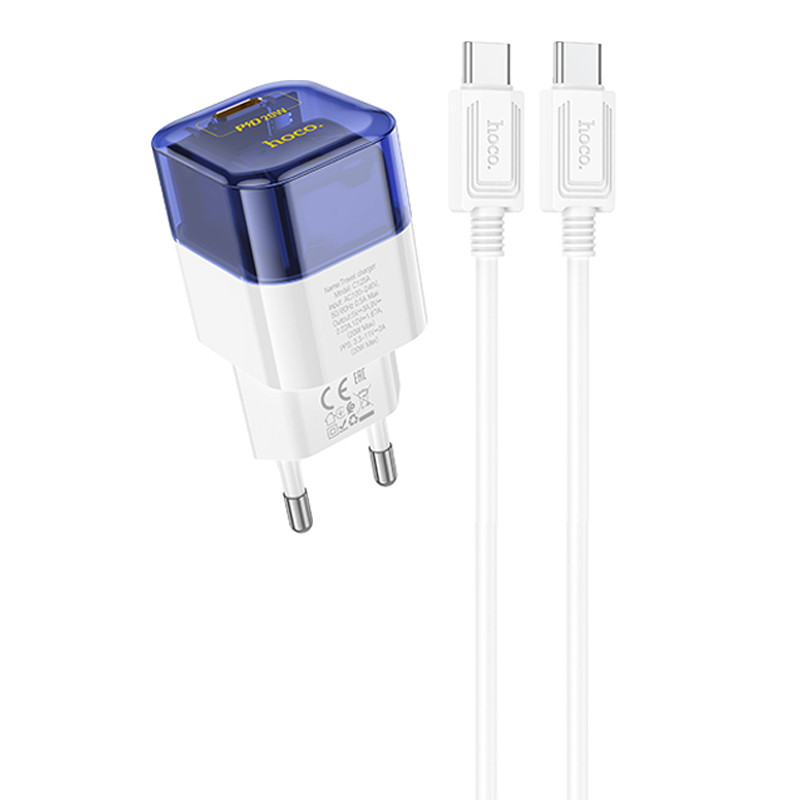 Мережевий зарядний пристрій Hoco C125A Transparent PD20W (1USB-C) + кабель Type-C to Type-C