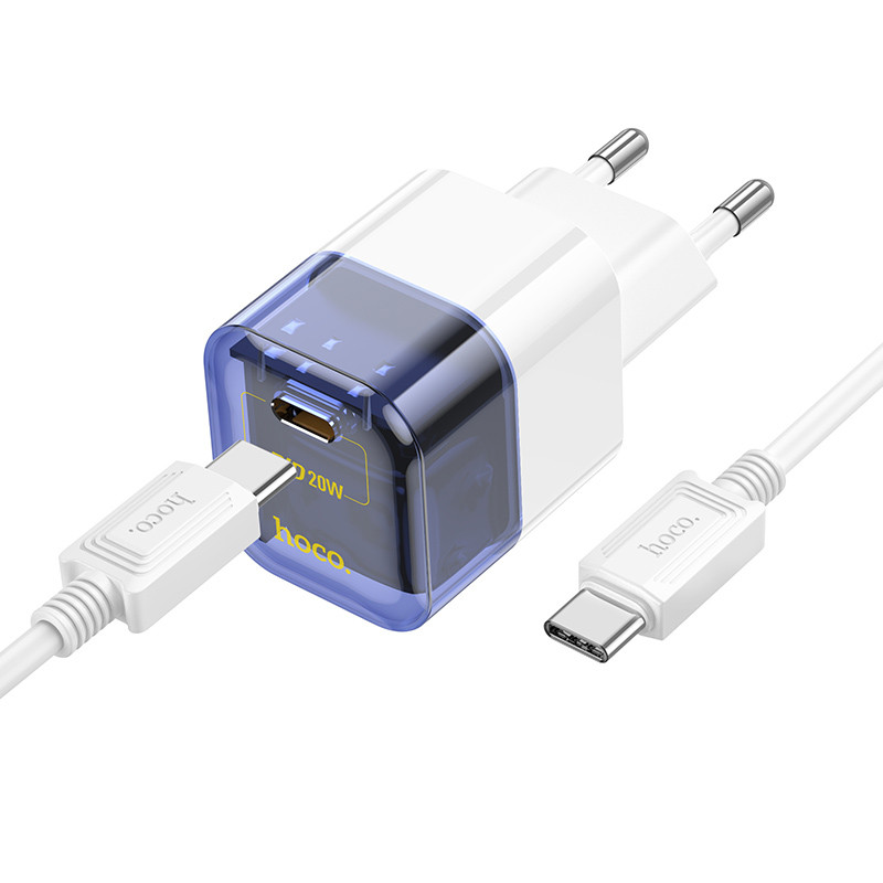 Мережевий зарядний пристрій Hoco C125A Transparent PD20W (1USB-C) + кабель Type-C to Type-C - Зображення 2