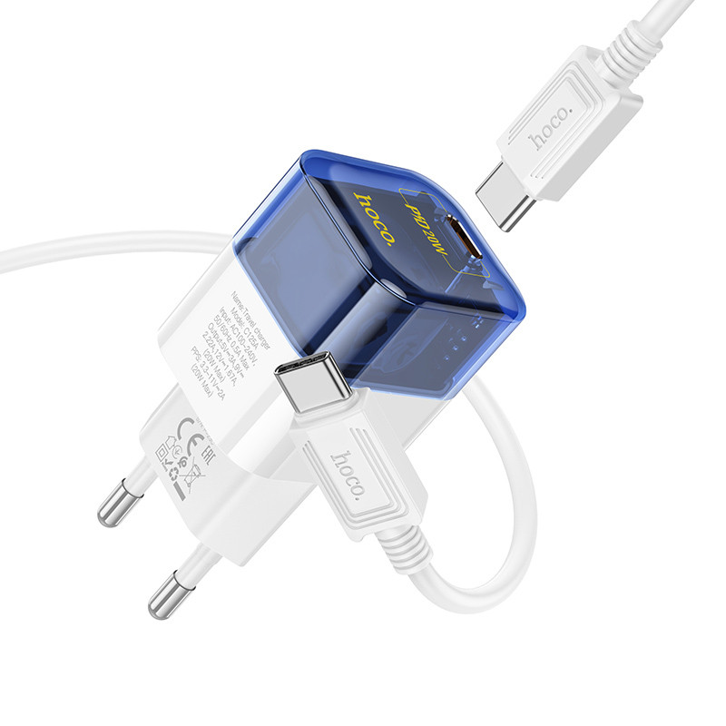 Мережевий зарядний пристрій Hoco C125A Transparent PD20W (1USB-C) + кабель Type-C to Type-C - Зображення 4
