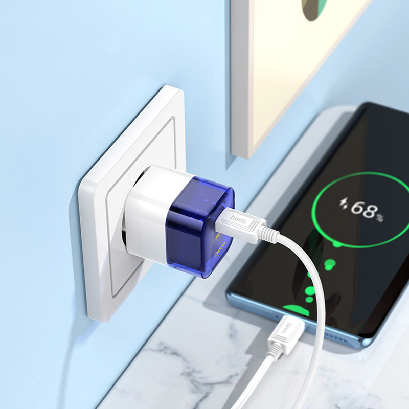 Мережевий зарядний пристрій Hoco C125A Transparent PD20W (1USB-C) + кабель Type-C to Type-C - Зображення 6