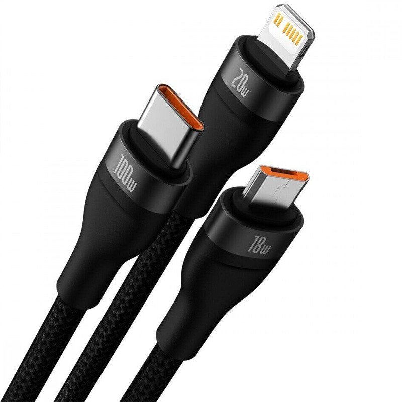 Дата кабель Baseus Flash Series 2 USB to Lightning/Type-C/MicroUSB 100W (1.2m) (CASS03000) - Зображення 2