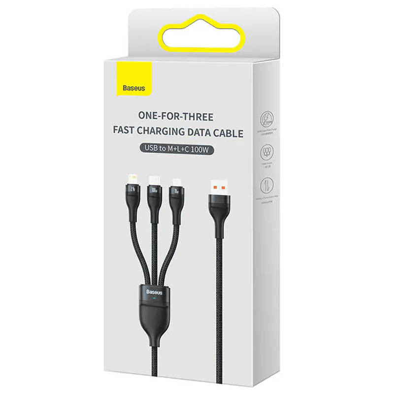 Дата кабель Baseus Flash Series 2 USB to Lightning/Type-C/MicroUSB 100W (1.2m) (CASS03000) - Зображення 6