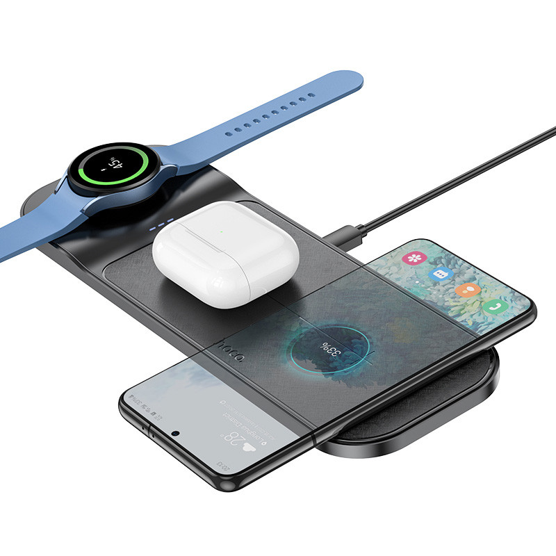 Бездротовий зарядний пристрій Hoco CQ6 Power 3-in-1 wireless fast charger (for Samsung Watch) - Зображення 2