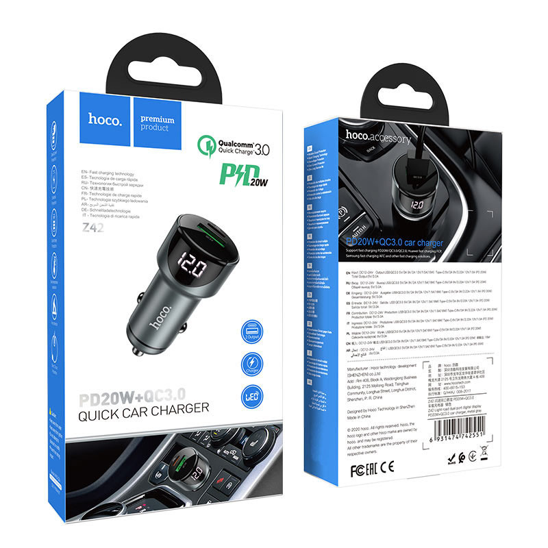 Автомобільний зарядний пристрій Hoco Z42 PD 20W + QC3.0 (1USB/3A) - Зображення 5