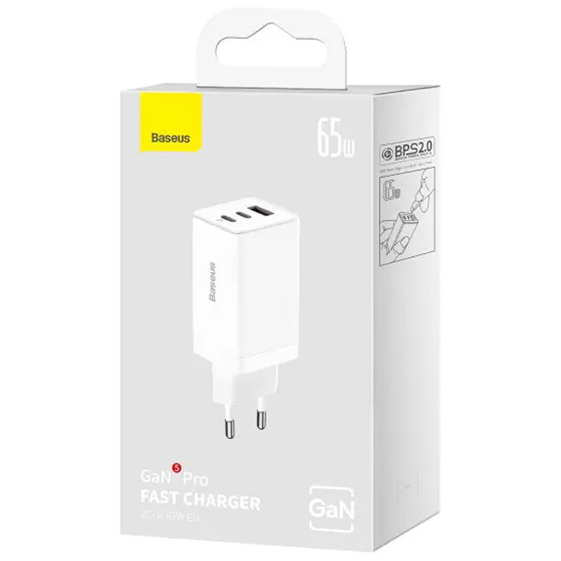 Мережевий зарядний пристрій Baseus GaN5 Pro PD65W+QC3.0 (1USB-A/2C) (CCGP12020) - Зображення 6