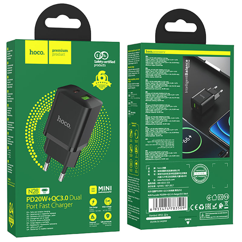 Мережевий зарядний пристрій Hoco N28 Founder PD20W+QC3.0 (1USB-A/1C) - Зображення 4