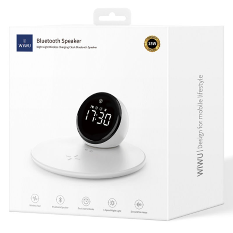 Бездротовий зарядний пристрій WIWU Wi-W017 15W Wireless Charger+Digital Alarm+Bluetooth Speaker - Зображення 6