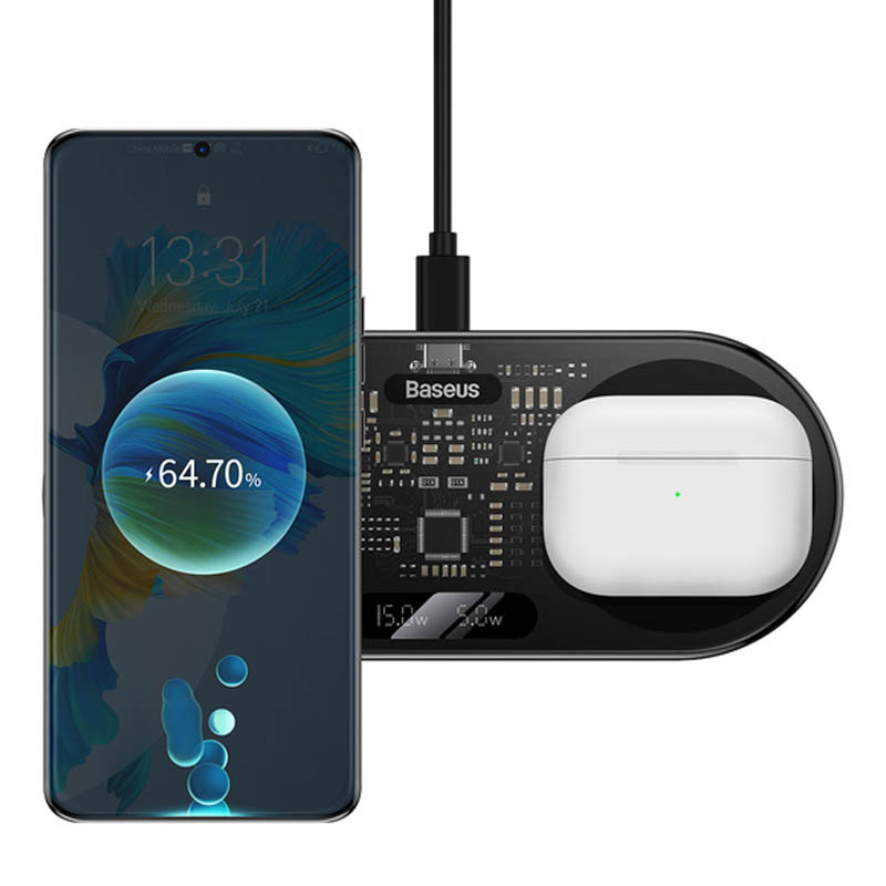Бездротовий зарядний пристрій Baseus Digital LED Display 2in1 20W Universal version (WXSX010101) - Зображення 3