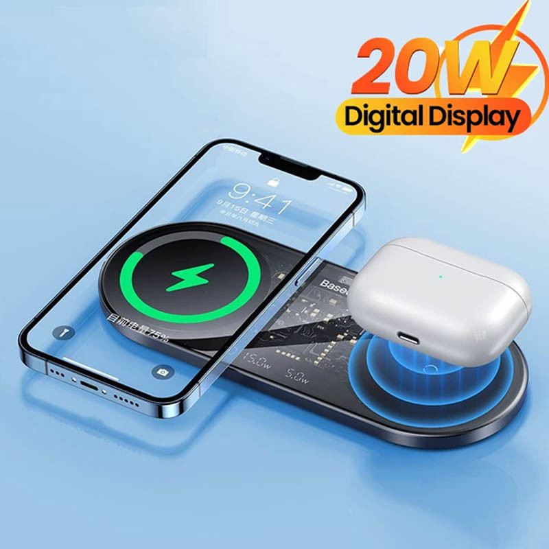 Бездротовий зарядний пристрій Baseus Digital LED Display 2in1 20W Universal version (WXSX010101) - Зображення 7