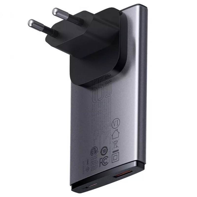 Мережевий зарядний пристрій Baseus GaN5 Pro Ultra-Slim PD65W+QC3.0 (1USB-A/1C) + кабель Type-C to Type-C (CCGP15011) - Зображення 2
