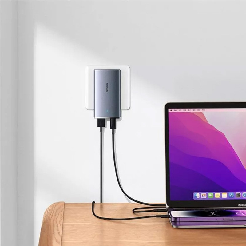 Мережевий зарядний пристрій Baseus GaN5 Pro Ultra-Slim PD65W+QC3.0 (1USB-A/1C) + кабель Type-C to Type-C (CCGP15011) - Зображення 4