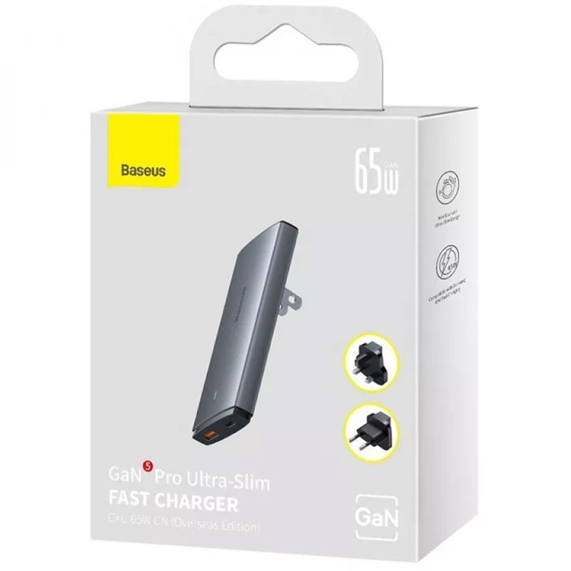 Мережевий зарядний пристрій Baseus GaN5 Pro Ultra-Slim PD65W+QC3.0 (1USB-A/1C) + кабель Type-C to Type-C (CCGP15011) - Зображення 5