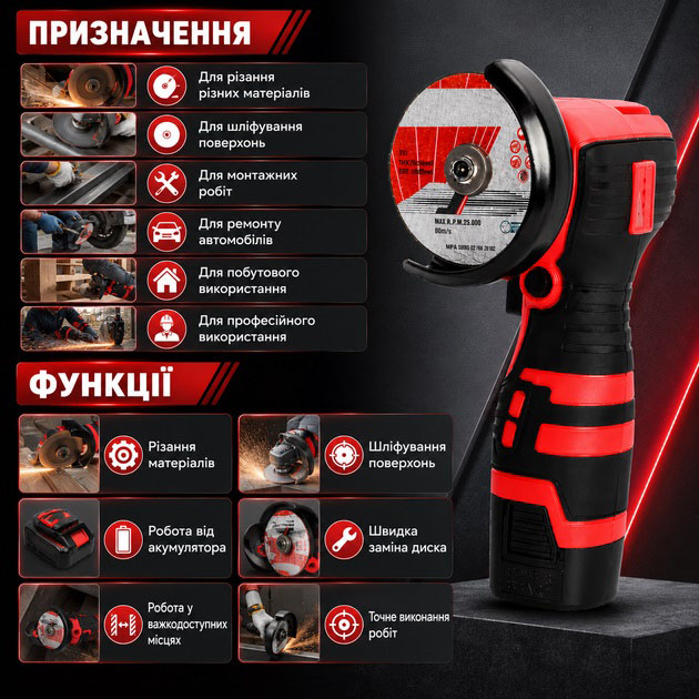 Акумуляторна міні шліфмашина Boxer BX-3293 2×18 V 12500 об/хв 76 мм діаметр диска - Зображення 6
