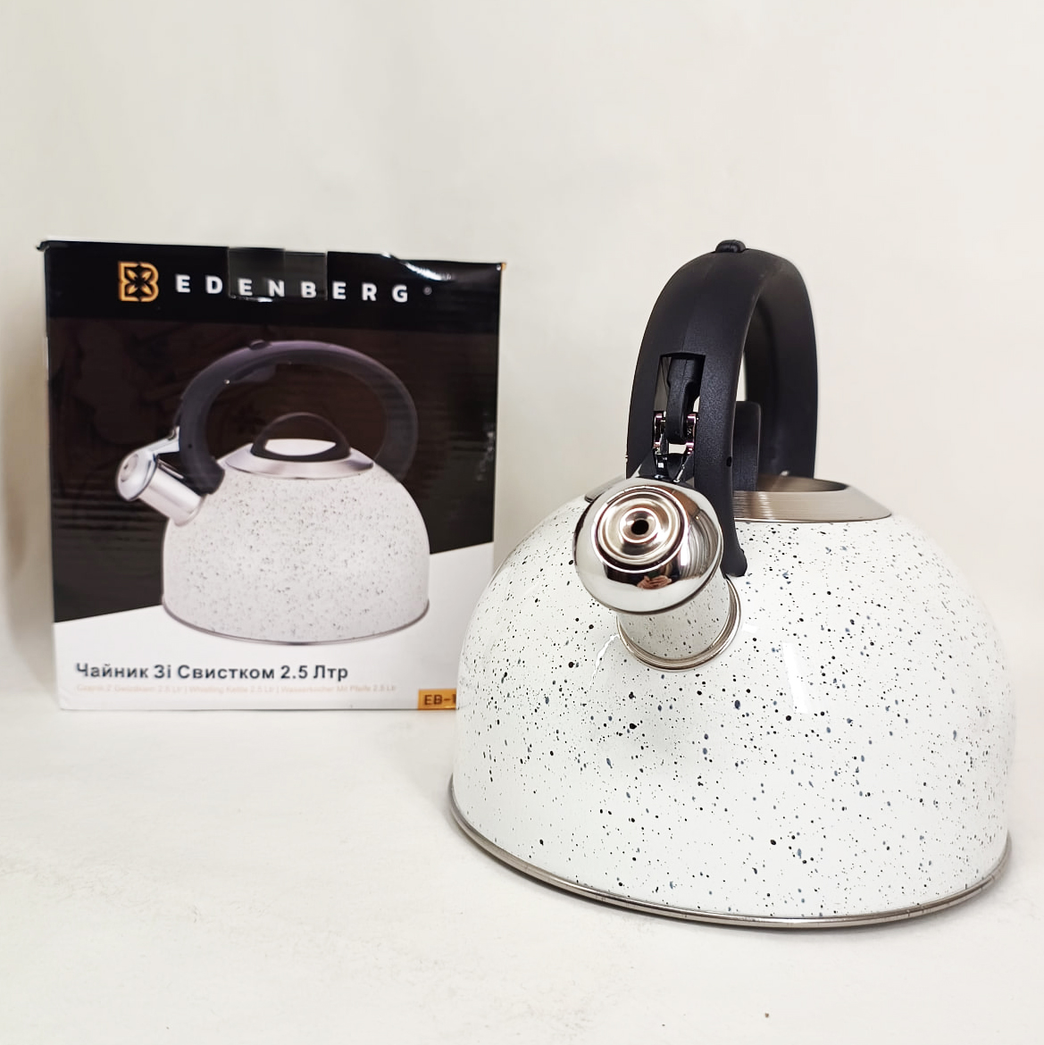 Чайник зі свистком Edenberg EB-1440 з мармуровим покриттям 2.5л White - Зображення 3