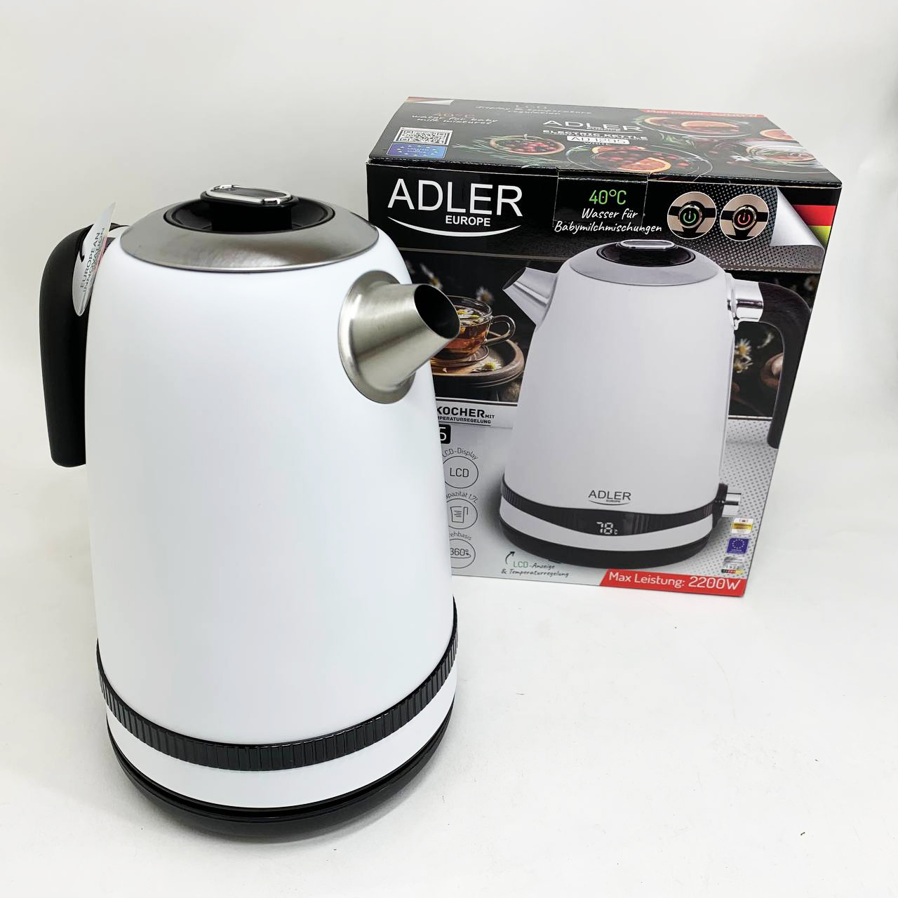 Чайник металевий Adler AD 1295 W 1,7 л з терморегулятором 40–100 °C White - Зображення 4